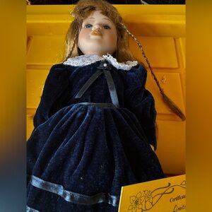 Claudia Porcelain Doll Blue Velvet Dress Blonde Hair Knightsbridge Collection